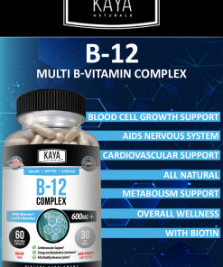 Kaya Naturals B-12 Complex | Multivitamin Supplement for Women & Men Energy and Metabolism Booster | B-Complex Vitamin with Biotin Choline Inositol Folate and Vitamin C - 30 Capsules