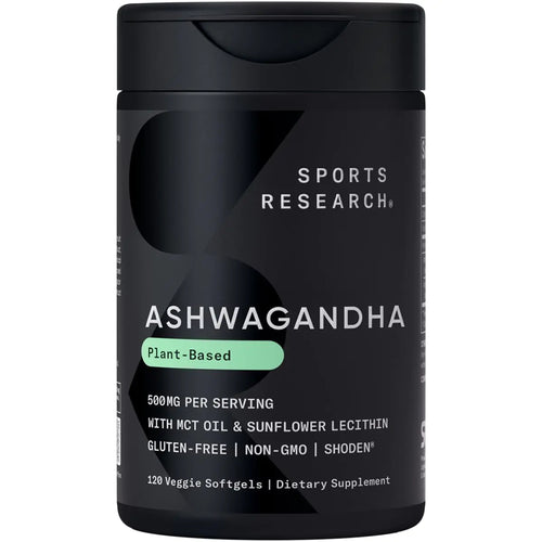 Sports Research® Ashwagandha Softgels with Coconut MCT Oil - Natural Ayurvedic Adaptogen Made with Shoden® Ashwa for Relaxation Calm & Sleep Support - Gluten Free & Vegan Friendly - 120 Count