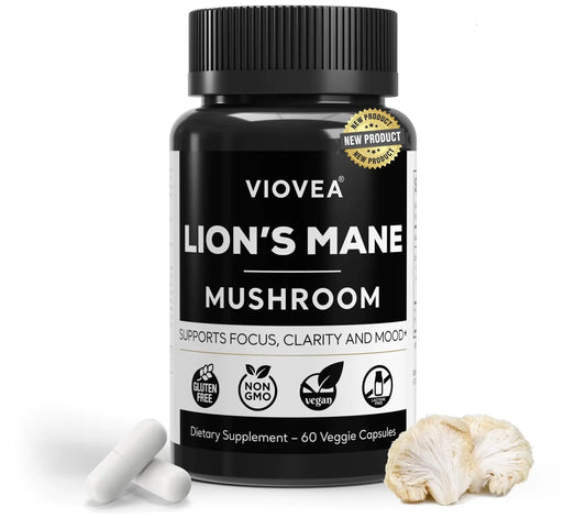 VIOVEA Lions Mane Supplement Capsules - 60 Capsules (30-Day Supply) Supports Focus Clarity Memory and Overall Cognition. Organic Nootropic Supplement for Cognitive Function and Immune Support